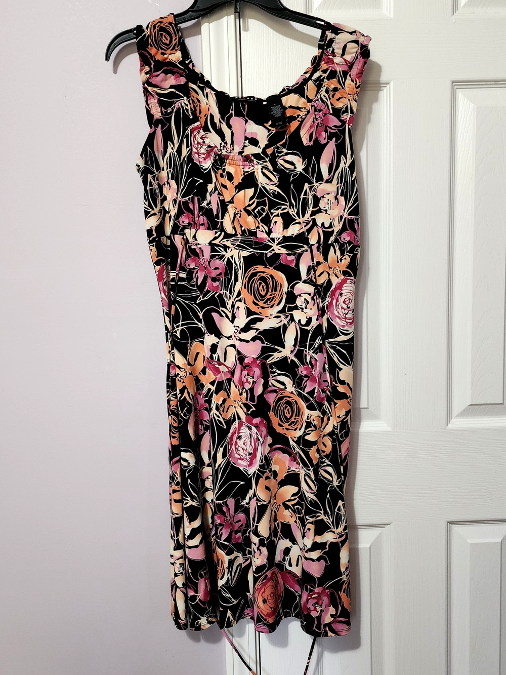 Axcess Sleeveless Black Floral Midi Dress with Pink & Peach Flowers